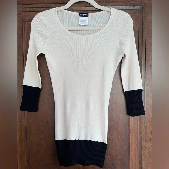 Chanel Vintage Cream Scoop Neck Top Women Size 4 Small FR 36 - Picture 1 of 6